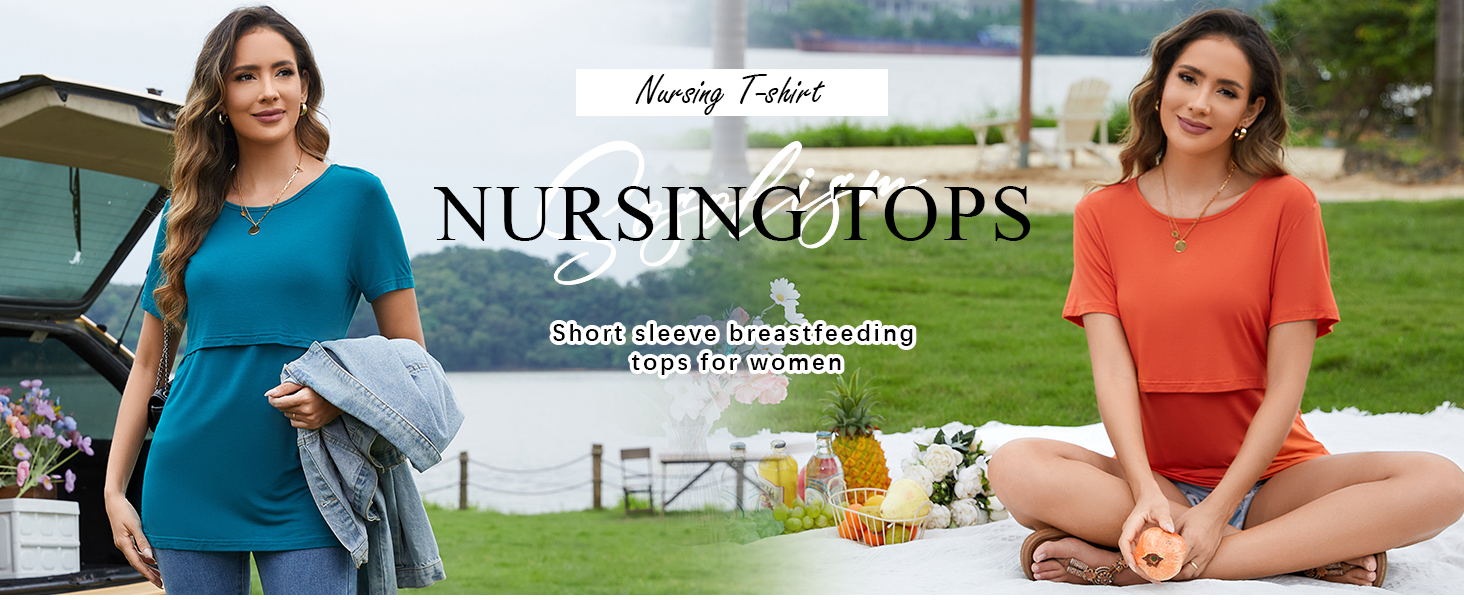 Sosolism Women's Nursing Tops Short Sleeve Breastfeeding Shirt Summer Maternity T-shirt