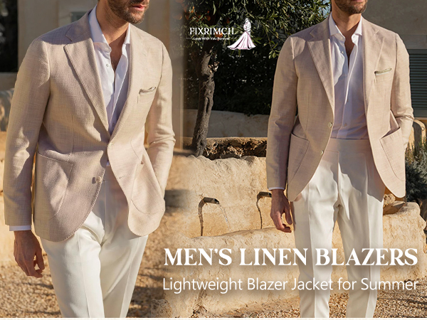 FIXRIMCH Men's Casual Blazers Linen Coat Summer Lightweight