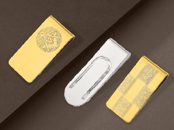 ヤ*き様 Sterling マニークリップ　925 925 Sterling Silver Money Clip with Titanium Square Inlay