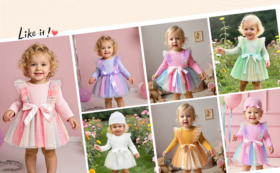 Aalizzwell Infant Newborn Girls Long Sleeve Bodysuit Dress