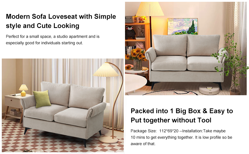 ABAKAN Small Couches Loveseats for Small Spaces, 50” Fabric