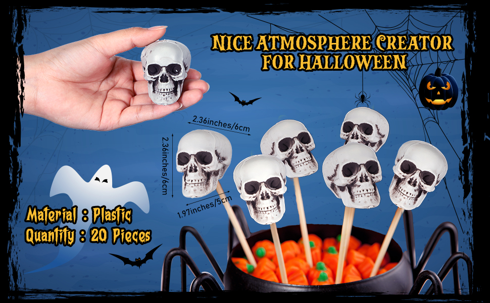 Charniol 20 Pieces Mini Halloween Skulls Heads Plastic Miniature Skulls Skeleton