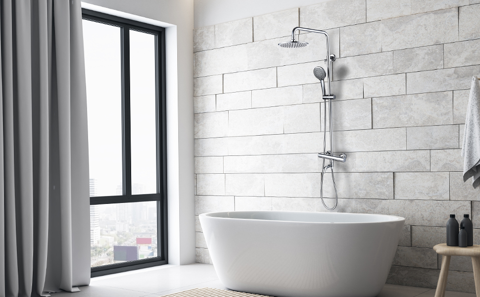 Dawot Shower Faucet Set 8" Round Rain Shower Head with Handheld Spray 3