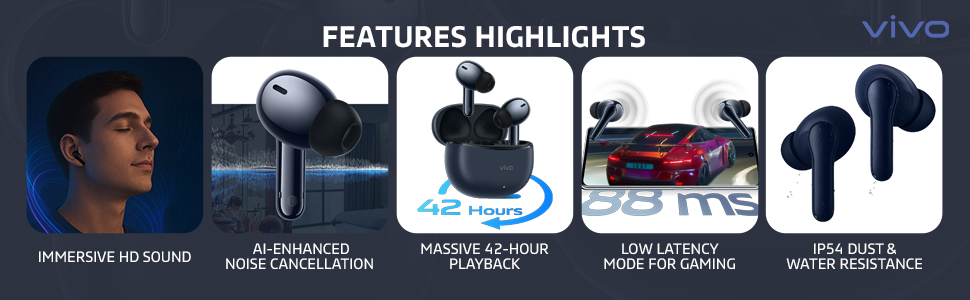 AI Noise Cancellation, Massive 42-Hour Playback, Gaming Mode, Dust & Water Resistance