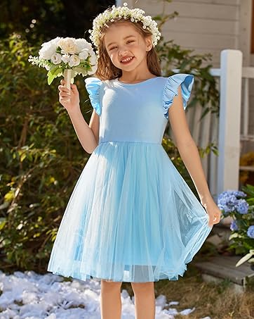 Dresses for Girls Rainbow Dress Flutter Sleeve Summer Dress A-Line Party Dress Princess Dress