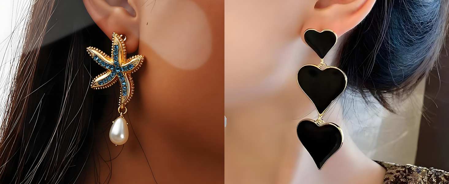 heart earring - starfish earring