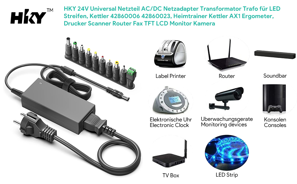 Alimentatore 24V 2.7A Universale - Con 10 Connettori - Per Router, LED, Dispositivi Elettronici