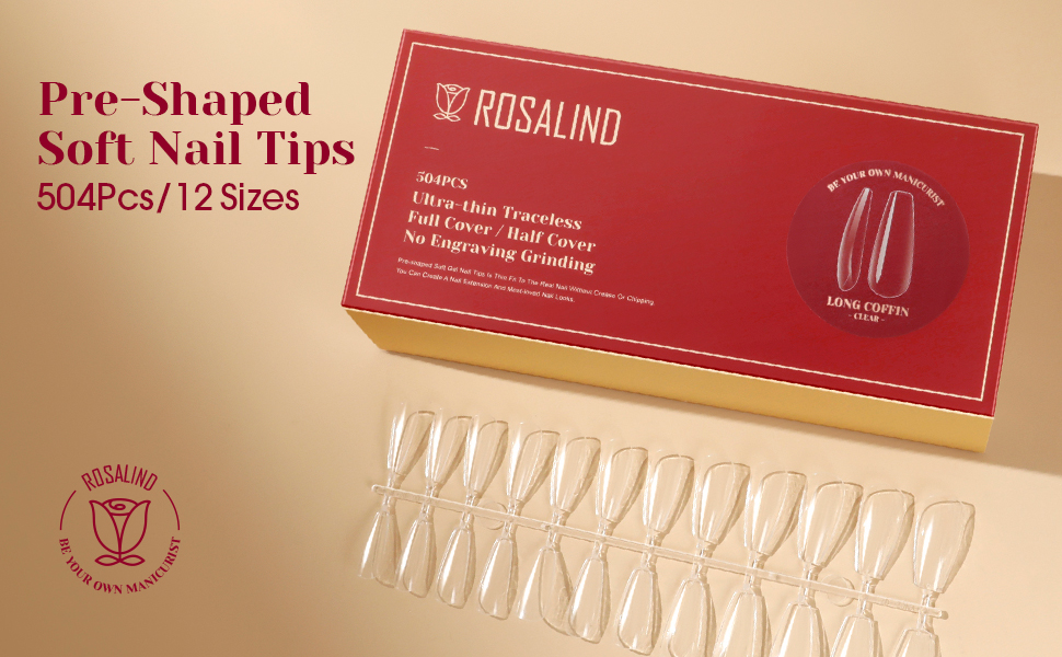 504PCS Full Cover Long Coffin Nail Tips Clear Fake Nail