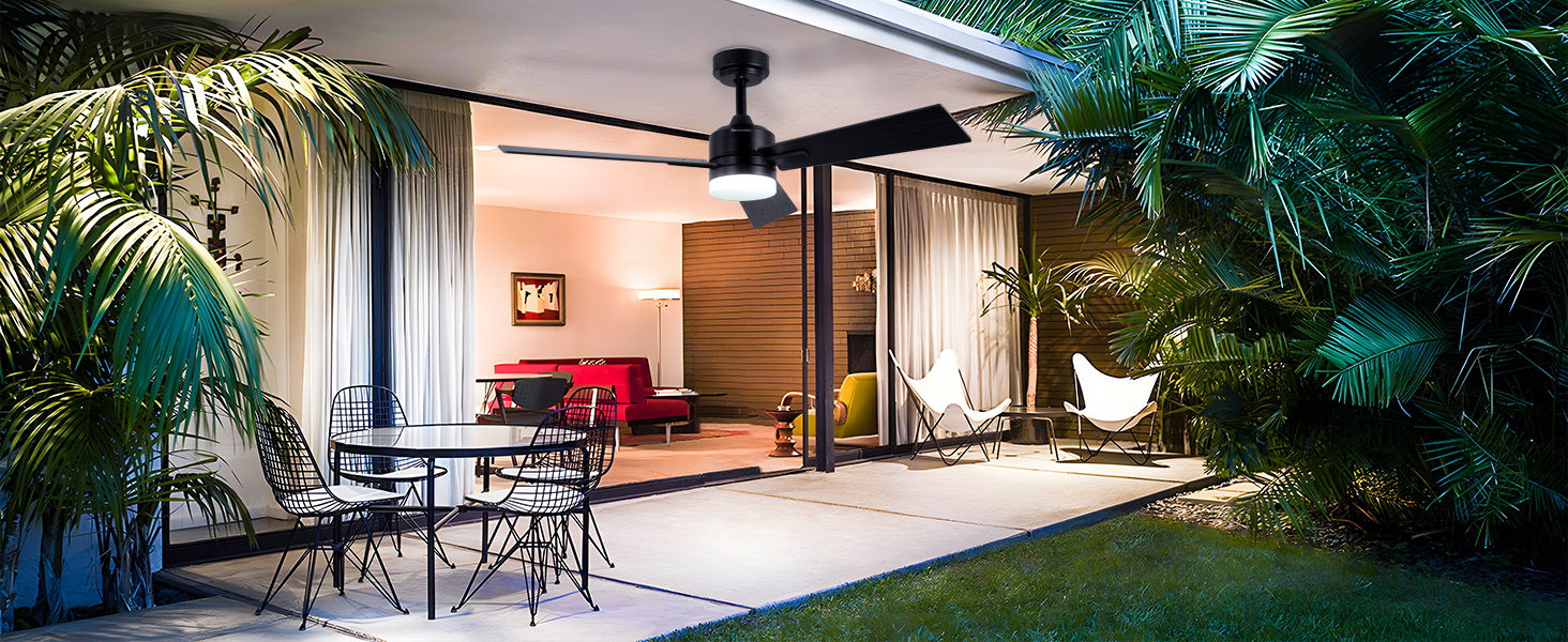 black low profile ceiling fan with light for bedroom patio dining room
