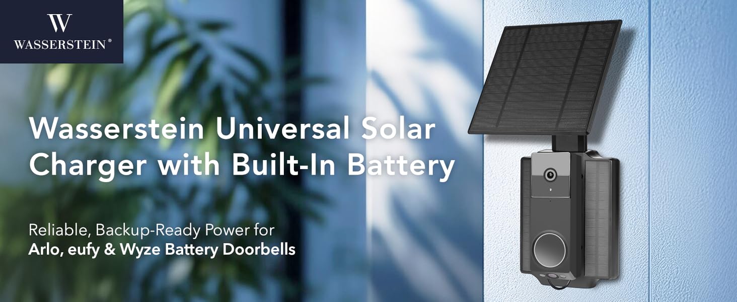 Wasserstein Universal Solar Charger with Built-In Battery for Arlo &amp; eufy Battery Doorbells