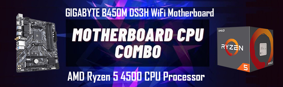AMD Ryzen 5 4500 CPU Processor Bundle with GIGABYTE B450M DS3H WiFi AM4 Gaming Motherboard Combo