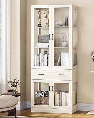UKAOCAI 78.7" Tall Display Storage Cabinet with Glass Doors,