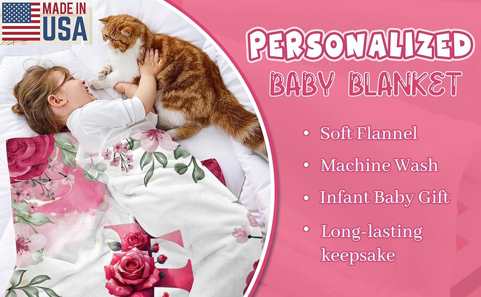 FESTIMAKE Personalized Baby Blanket with Name, Custom