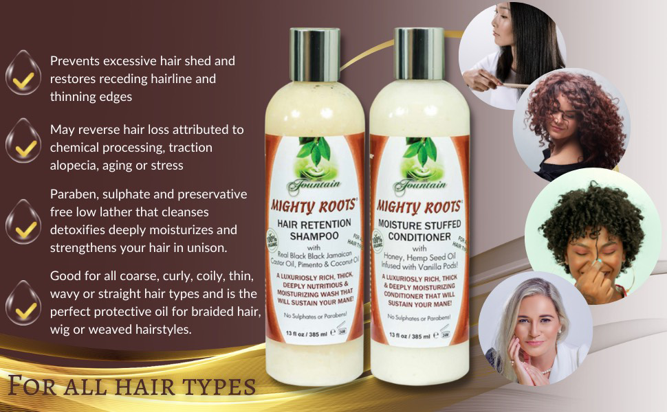 Fountain Mighty Roots Jamaican Pimento Black Castor Oil Shampoo Conditioner Receding Hairline Combo