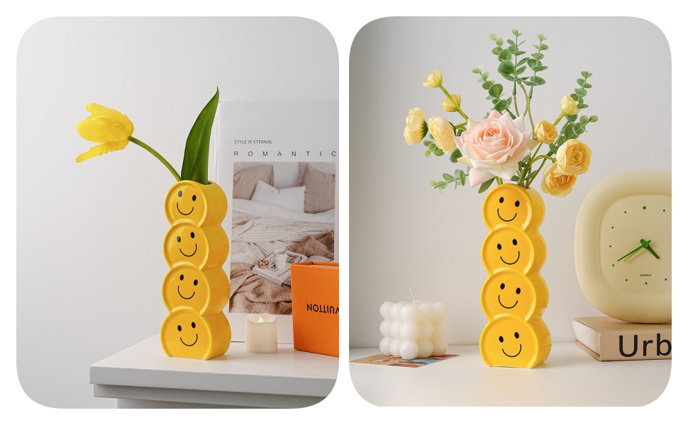 smile emoji brings life to the vase.adding little joys to life.