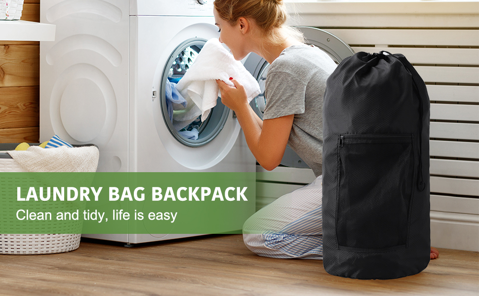 Deosk Laundry Bag Backpack with Mesh Pocket Adjustable Shoulder Straps Durable