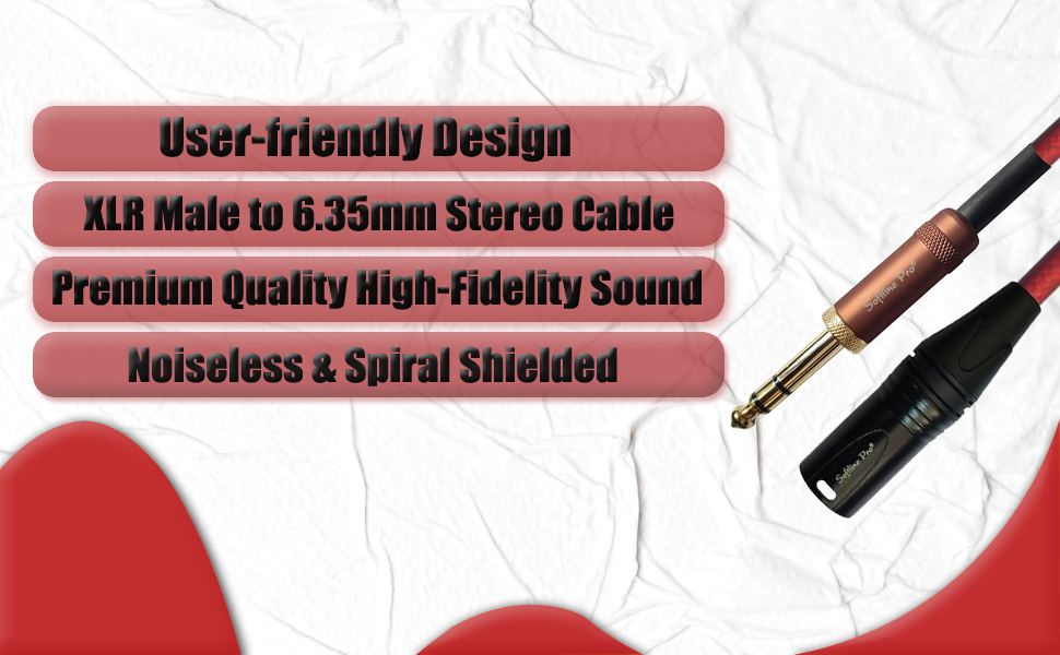 TRS Microphone Cable, Stereo 6.35mm Jack to XLR Male Connector, Oxygen-Free Copper Core Cable