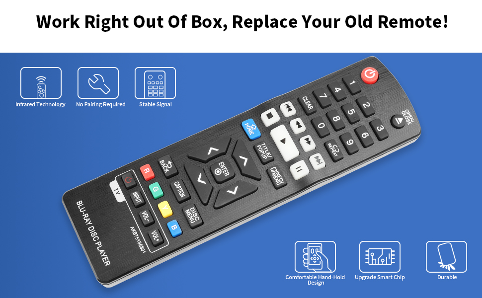 AKB75135301 Remote Control Compatible with LG BluRay Disc Player UP970 UBKM9 UBK90