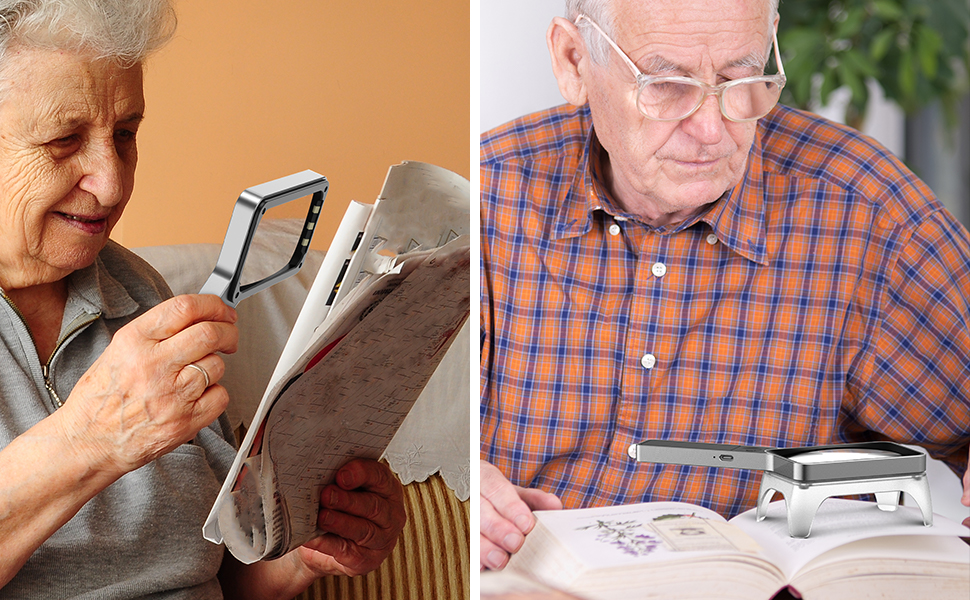 Handheld Magnifying Glass with Light and Stand,4X Hands