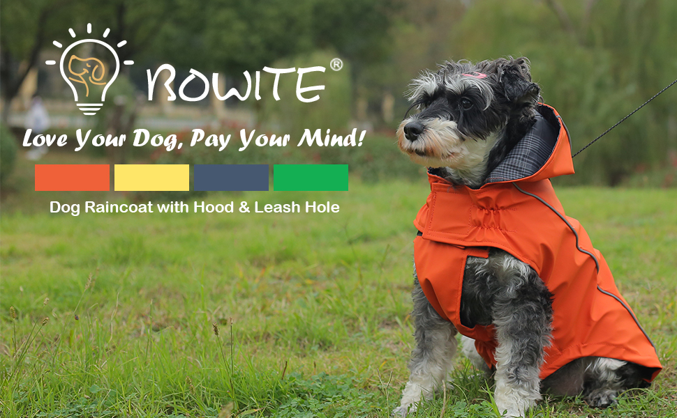Dog Raincoat with Hood and Leash Hole, Bowite Waterproof