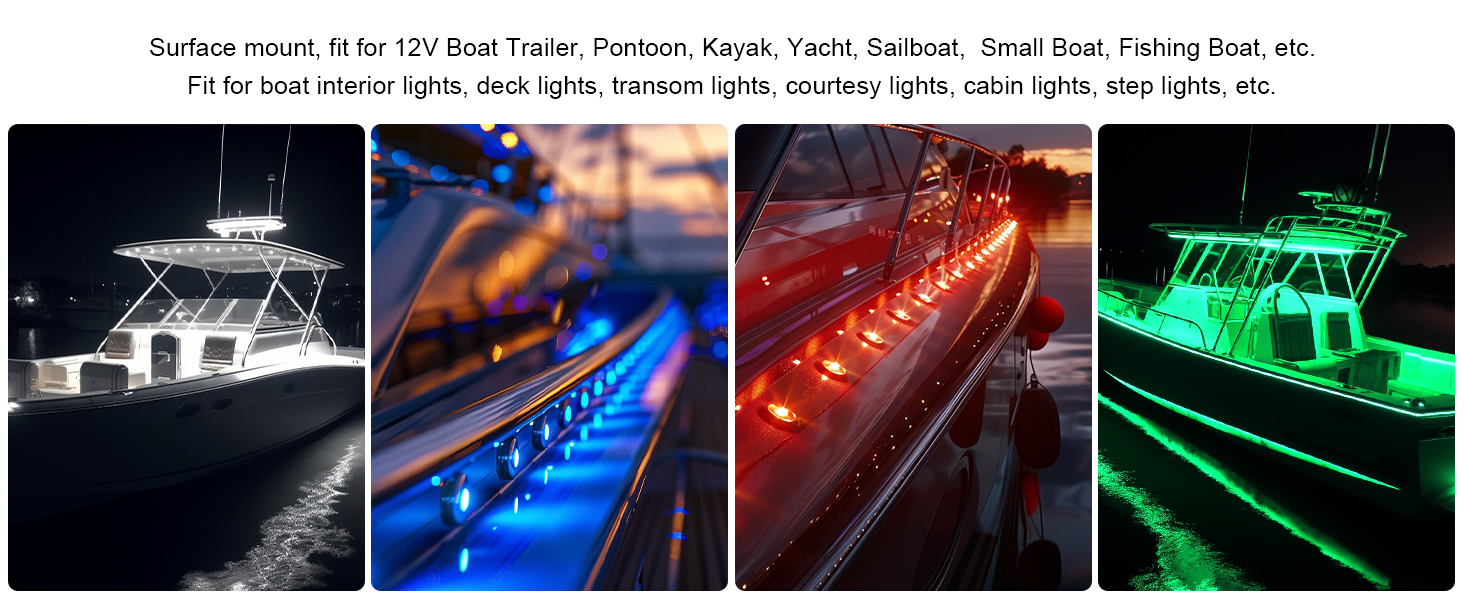 White Blue Red Green Boat Marine LED Lights 4-color 3-inch Round Boat Interior Courtesy Lights