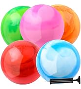 5 Pcs 18 Inch Colorful Bouncy Balls, Rubber Fun Beach Ball with Hand Air Pump, Inflatable Bouncin...