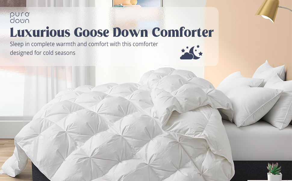 puredown® Goose Down Comforter King Size, 800 Fill Power Pinch Pleat Winter Warmth