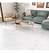 STICKEEP Gold and White Peel and Stick Vinyl Floor Tiles - 15 PCS Self Adhesive Linoleum Flooring...