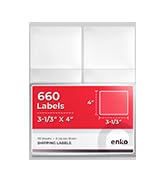 enKo 660 Labels, 3-1/3x 4; - White - Address, Mailing, Shipping &amp;amp; Barcode Blank Labels for Laser