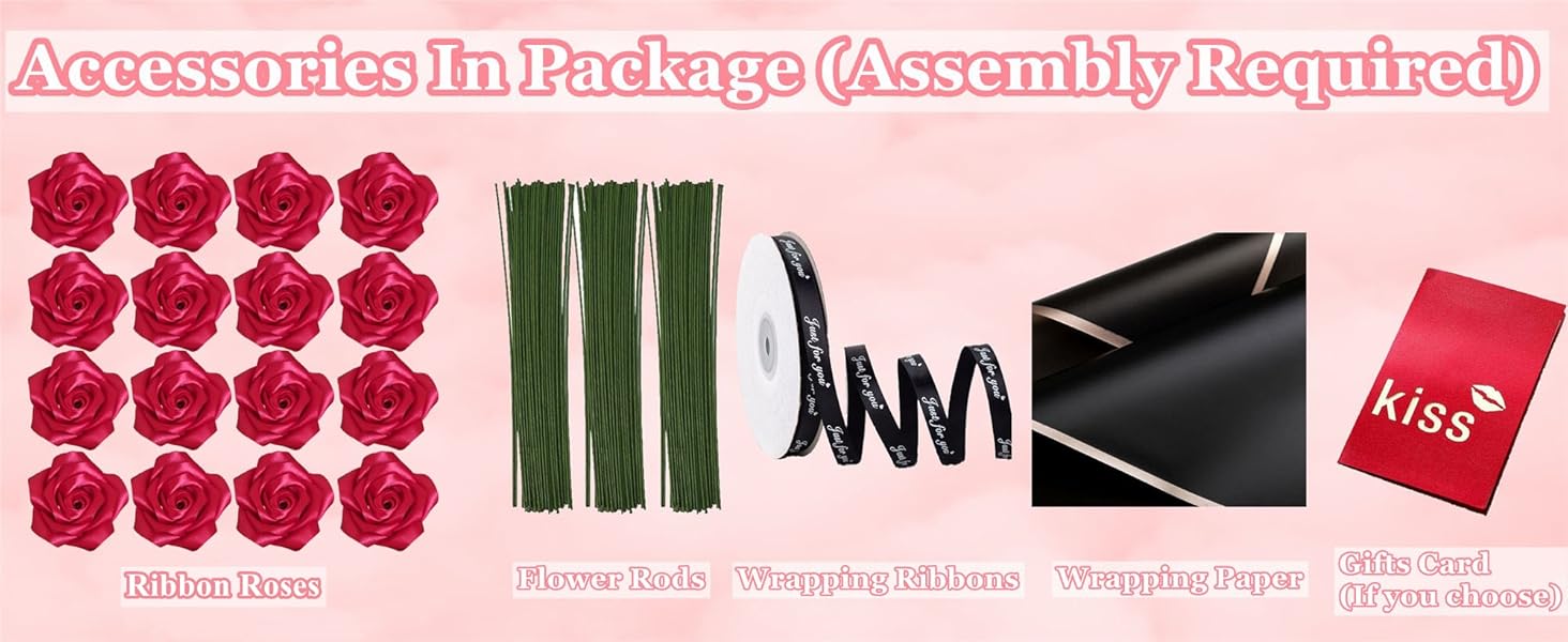 (Selfassembly) Eternal Red Ribbon Rose Bouquet Artificial