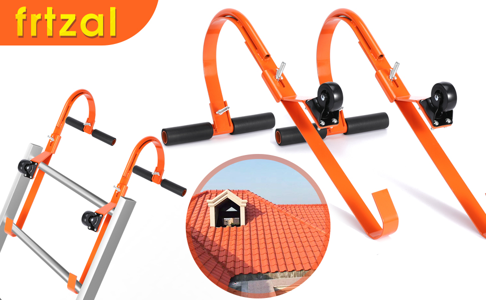 2 Pack Ladder Roof Hook with Wheel Rubber Heavy Duty Steel Ladder