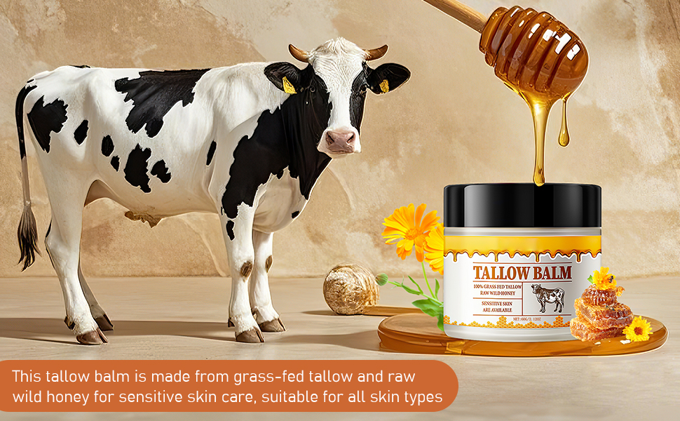 Balm for Skin Hydration, Grass-Fed Beef Tallow & Raw Wild Honey Balm