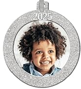 2025 Photo Ornaments for Christmas Tree, Sparkly Glitter Christmas Frame Ornament, Easy-Load Magn...
