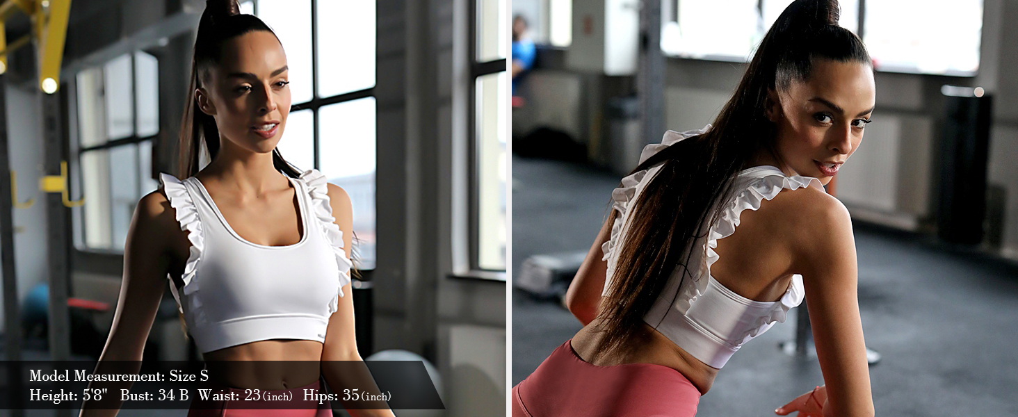 Ruffle Scoop Neckline Sports Bra Fitness Support Workout Bra-2