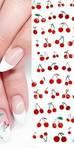 2Sheets 3D Cute Type Nails Art Manicuring Cherry Fruits Nail Decals Decorations