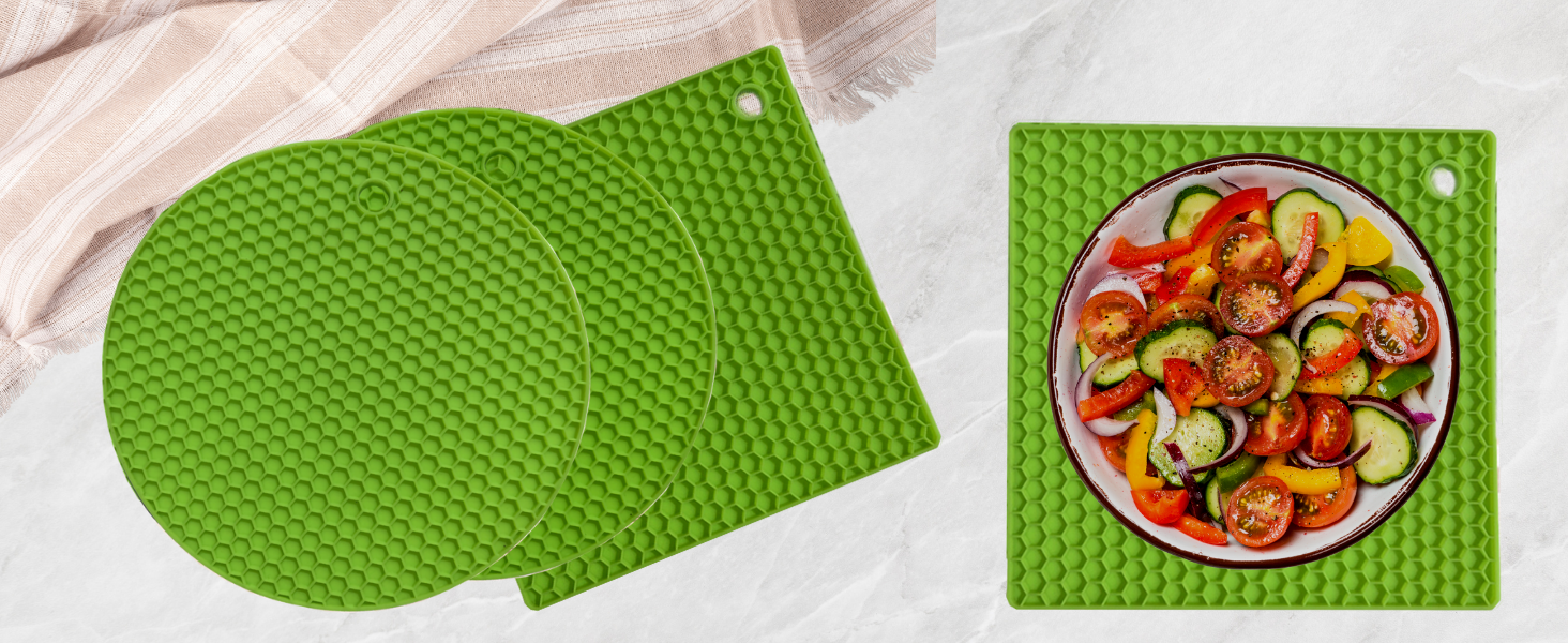 KITCHENATICS Silicone Trivet Set, Premium Silicone Trivets for Hot Pots