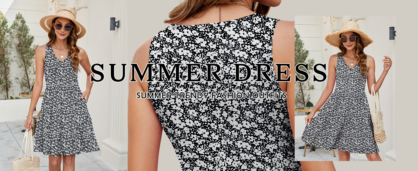 Hiistandd Women&#39;s Summer Dress UK Sleeveless Dress Beach Dress with Pockets