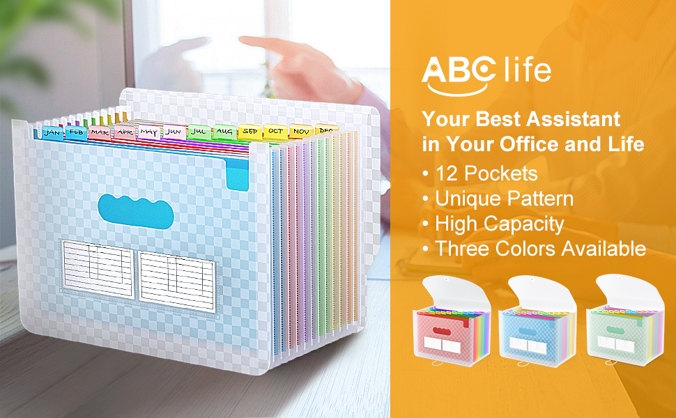ABC life A4 Expanding File Organiser with Grid Pattern,13 Pockets