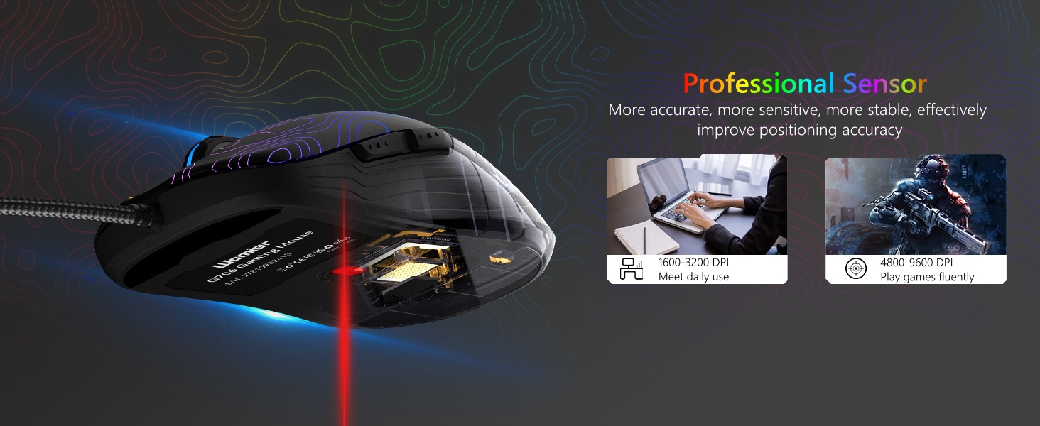 Wired Gaming Mouse,Black RGB Mouse,Computer Mouse Topographic