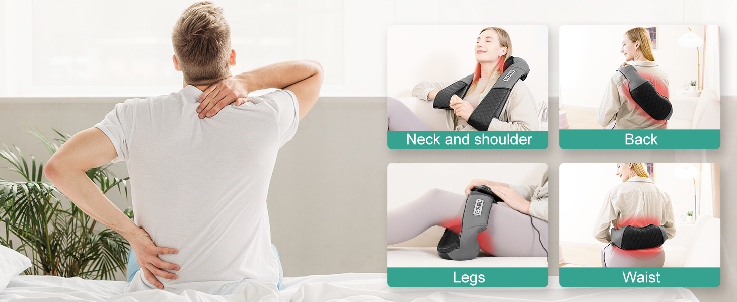 Neck and Shoulder Massager with Heat, Electric Shiatsu Back Massage Device, Portable Deep Tissue 3D Kneading Pillow for Muscle Pain Relief at Home, Of 11 neck massager