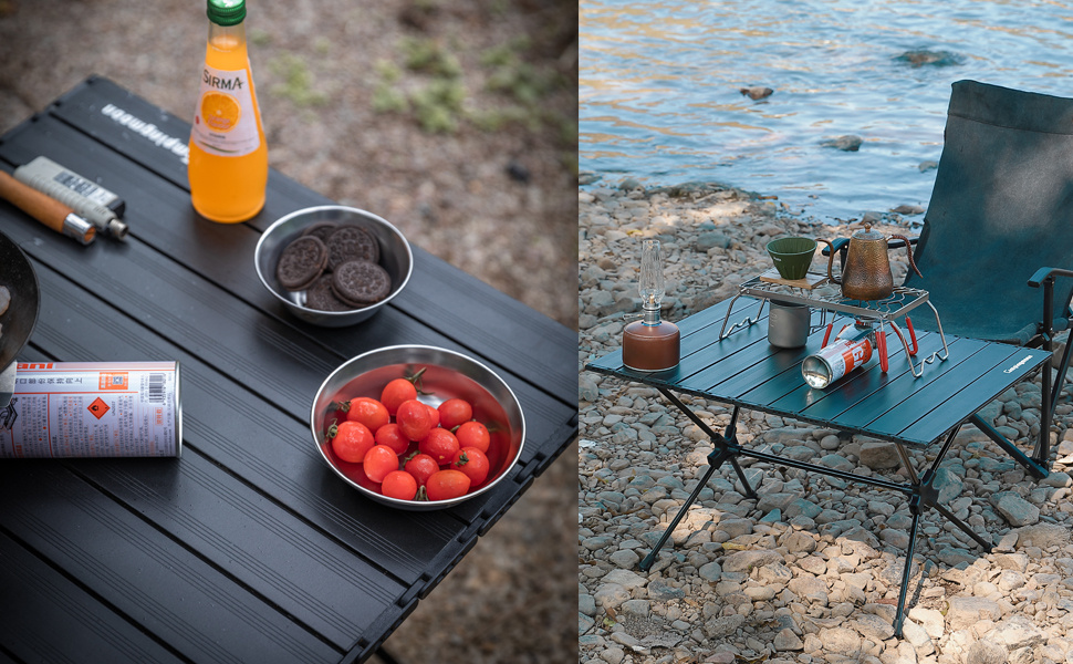 CAMPINGMOON Roll UP Camping Table Lightweight Foldable Aluminum with