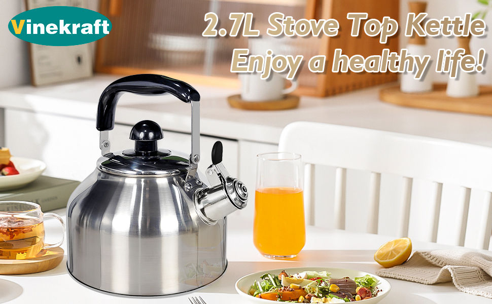 Vinekraft Stove Top Kettle, 2.7L Whistling Kettle, Stainless Steel