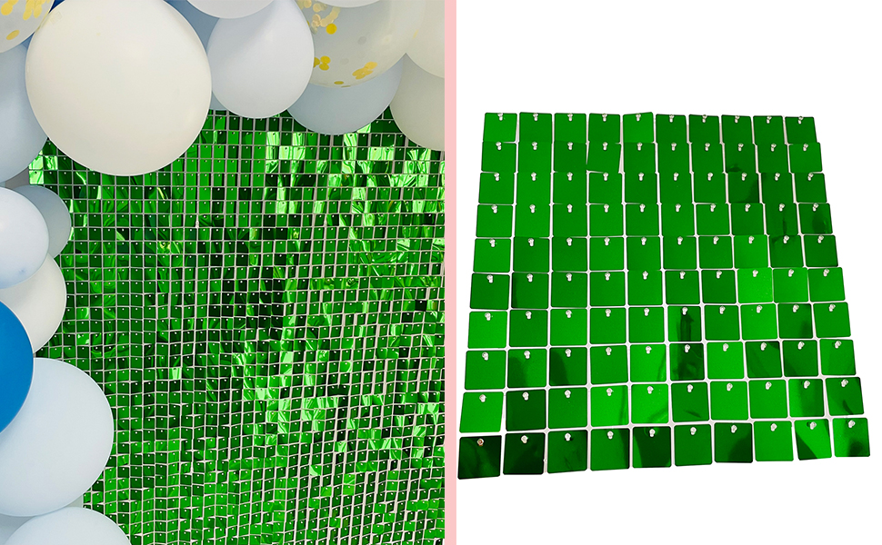 YAKOURLER 25 Pcs Pack Shimmer Wall Backdrop Sequin Panels Mirror Green Square Tiles