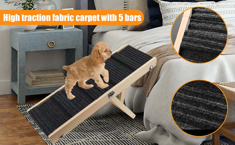 Dog Ramp For Bed, Adjustable Pet Ramp For Dogs To Get On Bed, Folding Dog Bed Ramp For Small/Medium/Large Dog & Cat, Wood Furniture Dog Ramp For Couch Bed Adjustable