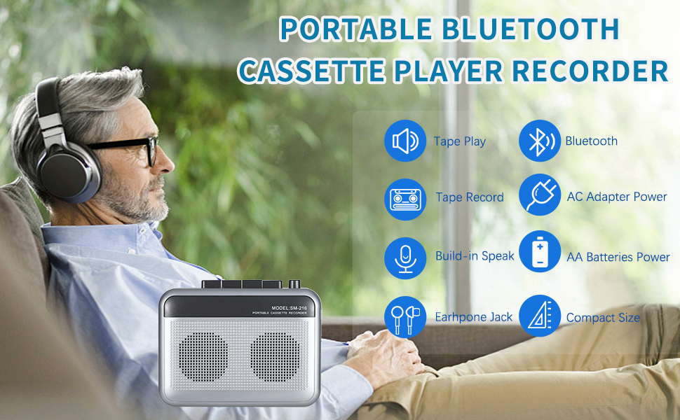 Portable Cassette Player Recorder with Bluetooth