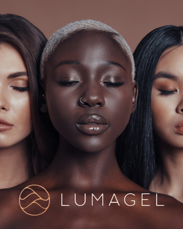 women, races, eyes closed, glowing skin, face mask, lumagel, healing hydration