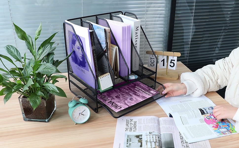 HMXLJJY Mesh Desk Organiser with Sliding Drawer,Paper Letter Tray with