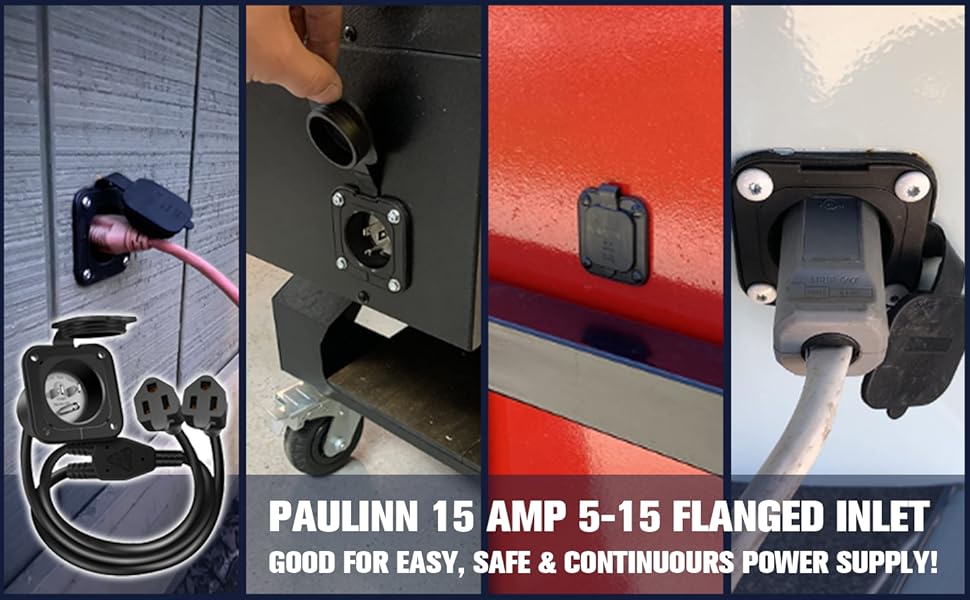 PAULINN 15 Amp 125V AC Power Inlet Port Plug W/ Integrated Dual 18