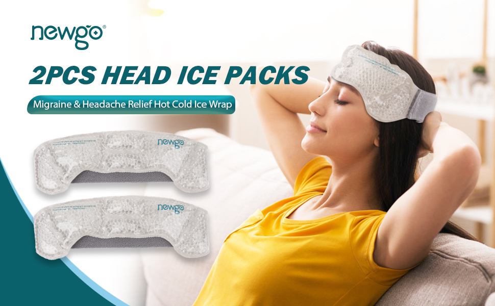 NEWGO®Head Ice Packs 2PCS Reusable Hot Cold Therapy with Plush Backing