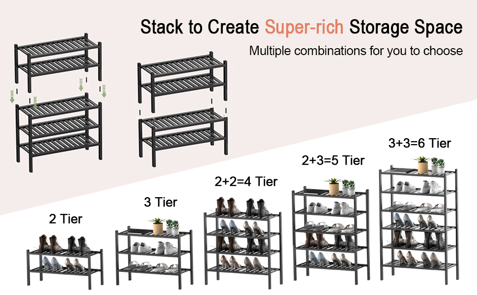 ROMGUAR CRAFT 2 Tier (Thick) Bamboo Shoe Rack for Closet